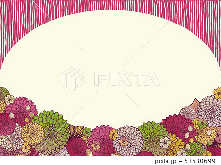 和柄の背景素材 レトロ アンティーク 和風 着物風 手書きの花柄 結婚式のフレーム素材のイラスト素材