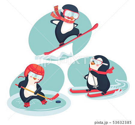 active penguins in winter concept 53632385