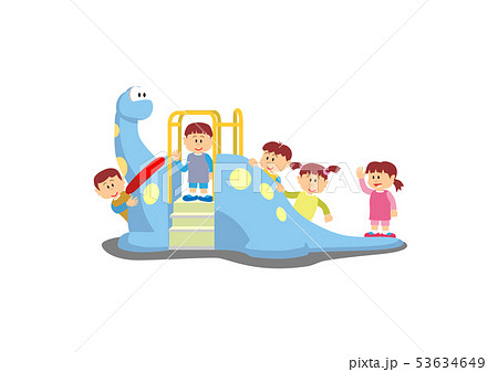 恐竜滑り台と子どもたちのイラスト素材