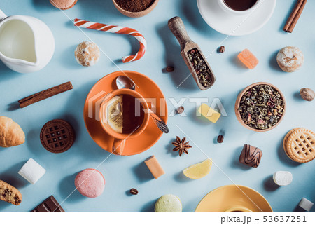 cup of tea and coffee at abstract background 53637251