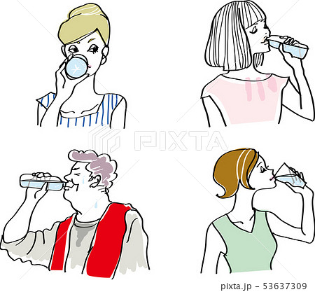 熱中症対策 水 飲む人 セットのイラスト素材