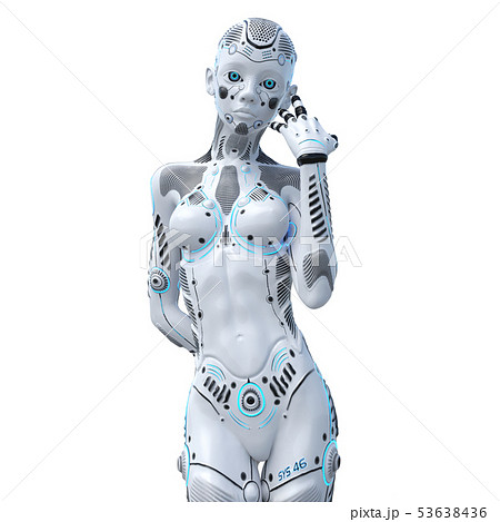 アンドロイド　人型ロボット　女性　perming3DCGイラスト素材 53638436