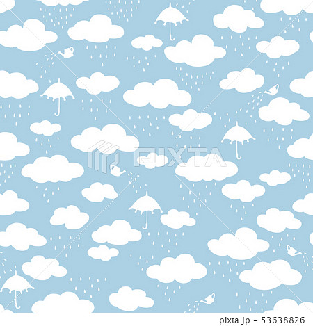 可愛い雲と傘パターンイラスト のイラスト素材 53638826 Pixta