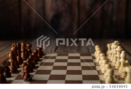 wooden chess endways on the board wooden chess endways on the board 53639045