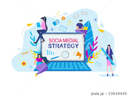 Social Media Strategy Cartoon People with Notebook 53639440