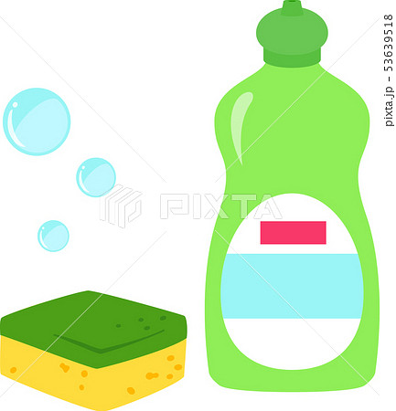 食器用洗剤のボトルとスポンジのイラスト素材