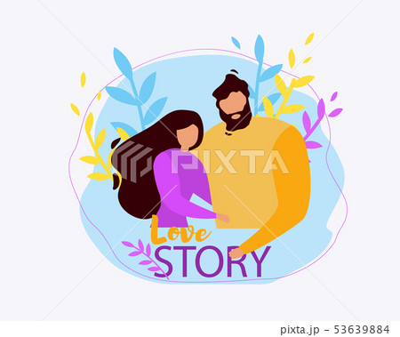 Cartoon Man Woman Together Couple Hug Love Story 53639884