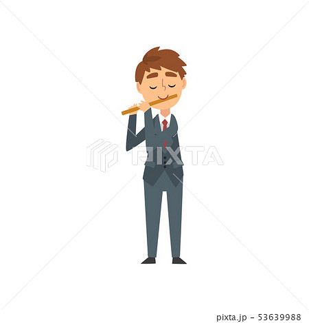 Boy Playing Flute, Talented Young Flutist Character Playing Musical Instrument at Concert of 53639988