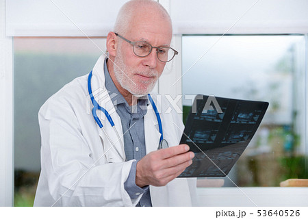 Mature Doctor looking at an x-ray in  office 53640526
