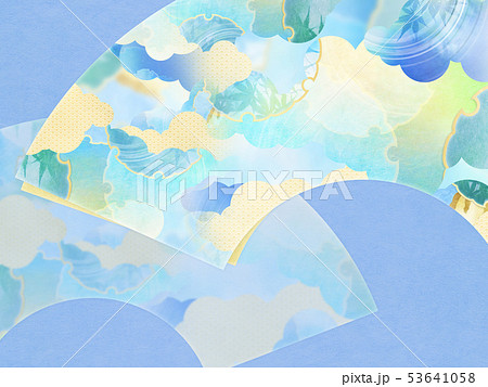 背景 和 和風 和柄 和紙 夏 扇 水色のイラスト素材