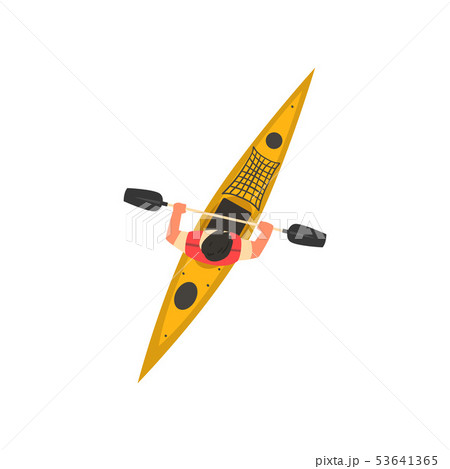 Man Rafting in Kayak, Kayaking Water Sport, Outdoor Activities in Summertime, Top View Vector 53641365
