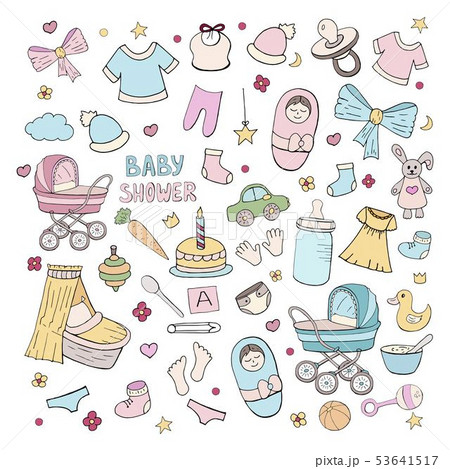 Set of elements for celebrating baby birth, girl Set of elements for celebrating baby birth, girl 53641517
