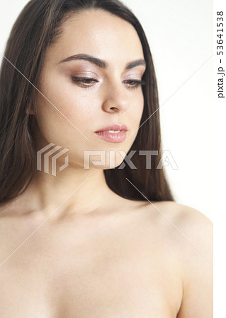 Portrait of beautiful woman on white background 53641538