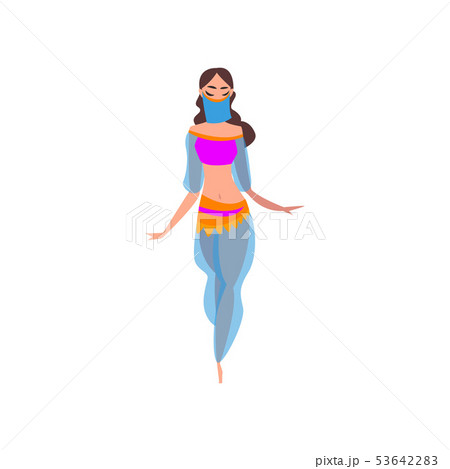 Graceful Girl Dancing Belly Dance, Oriental Indian or Arabic Dancer Character in Traditional Costume 53642283