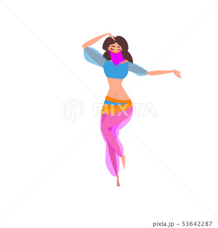 Graceful Eastern Girl Dancing Belly Dance, Oriental Indian or Arabic Dancer Character in Traditional 53642287