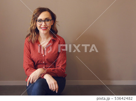 Portrait of attractive brunette woman with Portrait of attractive brunette woman with 53642482
