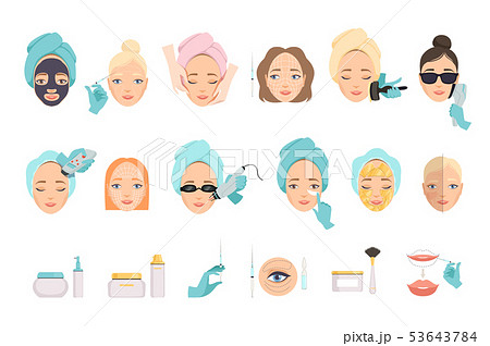 Types of procedures for facial rejuvenation and products for face care. Cosmetology and beauty 53643784