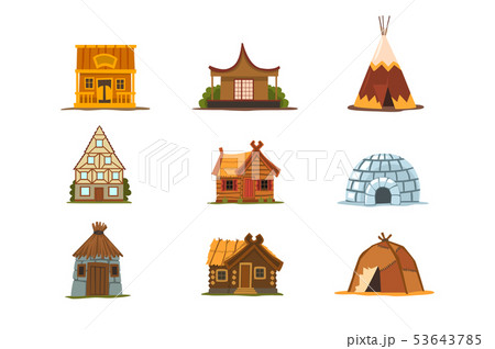 Traditional buildings of different countries set, houses from around the world vector Illustrations 53643785