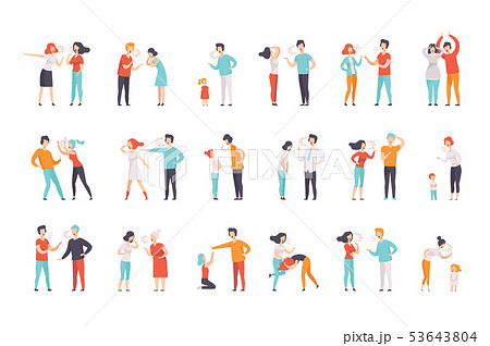 Flat Vector Set Of Quarreling People Women And のイラスト素材