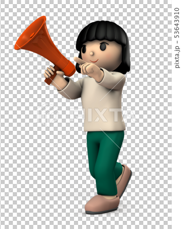 Girl pointing megaphone in one hand Girl pointing megaphone in one hand 53643910
