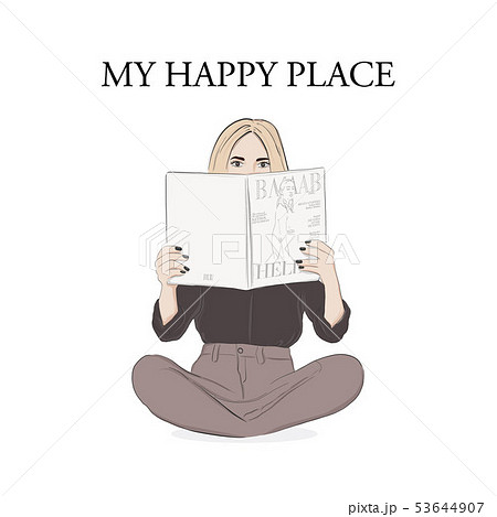 Young woman reading magazine vector illustration. 53644907