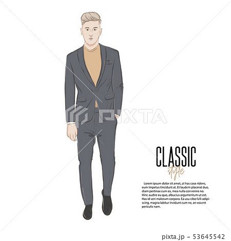 Blonde hand drawn man in suit vector sketch. Hand Blonde hand drawn man in suit vector sketch. Hand 53645542