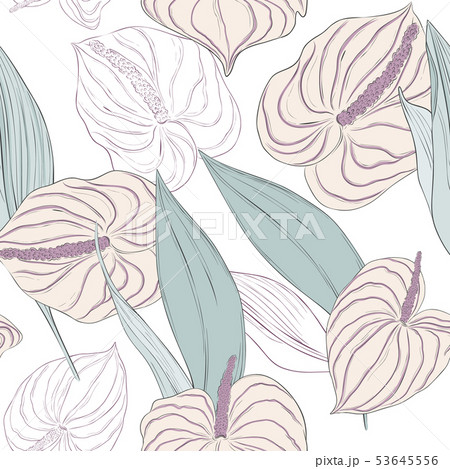 Seamless pattern with light flowers and green long Seamless pattern with light flowers and green long 53645556