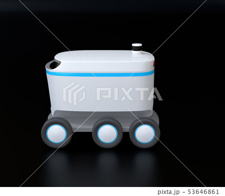 黒バックにデリバリーロボットの側面イメージ。ラストワンマイルコンセプト 黒バックにデリバリーロボットの側面イメージ。ラストワンマイルコンセプト 53646861