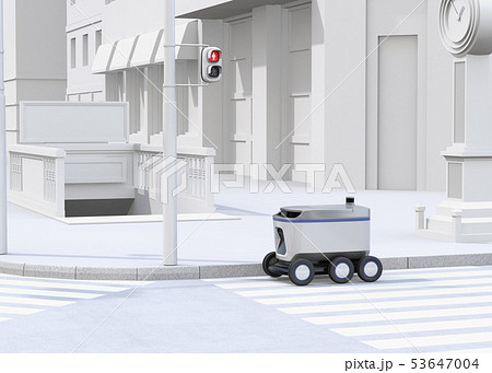 交差点を通過する配送ロボットのイメージ。ラストワンマイルコンセプト 交差点を通過する配送ロボットのイメージ。ラストワンマイルコンセプト 53647004