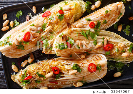 Delicious appetizer fried napa cabbage with soy 53647067