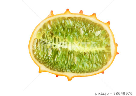 Kiwano or horned melon half isolated on white background 53649976