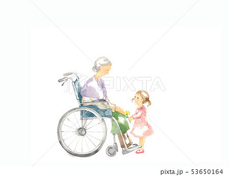 車椅子のあばあさんと女の子のイラスト素材