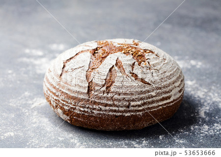 Bread rye, whole grain on a grey background. Copy space. 53653666