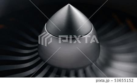 Jet engine, close-up view blades. Engine blades at the ends painted orange. Jet engine blades in 53655152