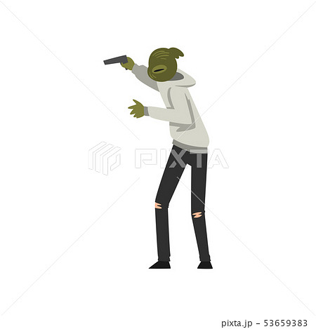 Masked Criminal Robber, Thief Threatening with Gun Vector Illustration Masked Criminal Robber, Thief Threatening with Gun Vector Illustration 53659383