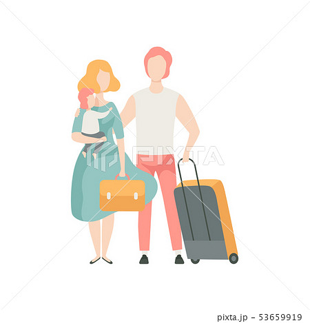 Happy Family Travelling on Vacation, Father, Mother and Baby with Suitcase Vector Illustration 53659919