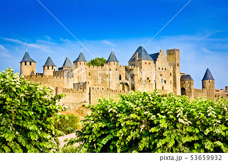 Beautiful view of old town of Carcassone in France Beautiful view of old town of Carcassone in France 53659932