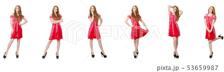 Redhead woman in red dress Redhead woman in red dress 53659987