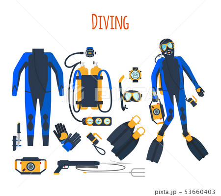 Diving equipment isolated set 53660403