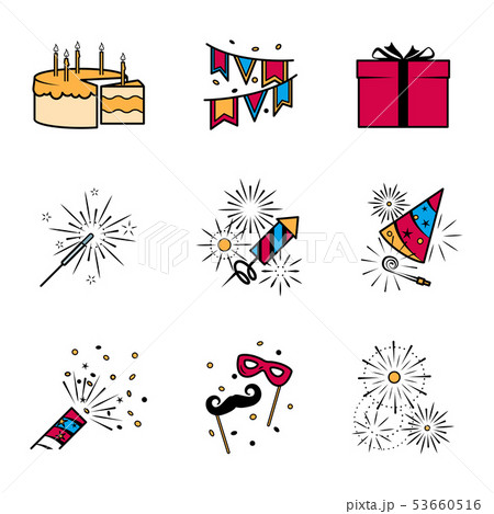 Party celebration fireworks icons set Party celebration fireworks icons set 53660516