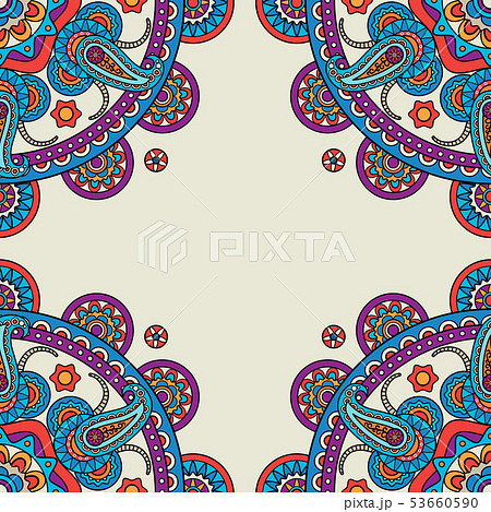 Paisley mandalas hand drawn colored frame Paisley mandalas hand drawn colored frame 53660590