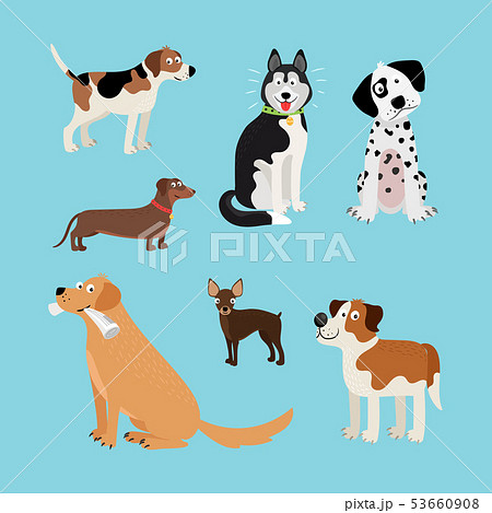 Vector cartoon happy dogs set 53660908