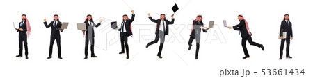 Arab businessman with computer on white 53661434