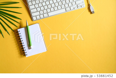 Office desk top view 53661452