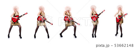 Young singer with afro cut and guitar Young singer with afro cut and guitar 53662148