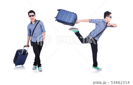 Young guy with travel case on white 53662314