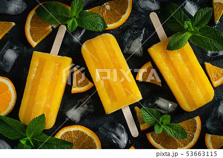 Bright summer Popsicle of oranges. Bright summer Popsicle of oranges. 53663115