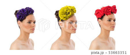 Portrait of young woman on white 53663351