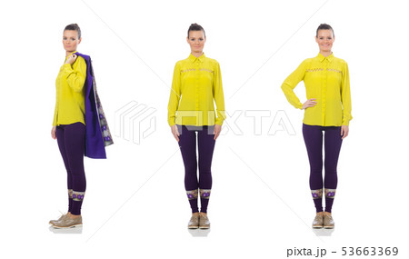 Pretty caucasian model in purple vest isolated on white 53663369