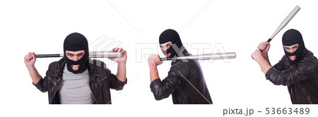 Male hooligan with bat on white 53663489